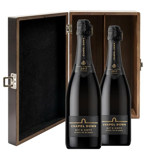Chapel Down Kits Coty Blanc de Blancs 2017 Vintage English Sparkling 75cl Double Elm Wood Gift Boxed (2x75cl)